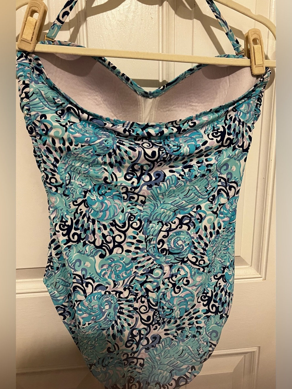 Lilly Pulitzer Flamenco One-Piece Swimsuit in Light Aqua Spritz Sz 14 Beach - Picture 12 of 15